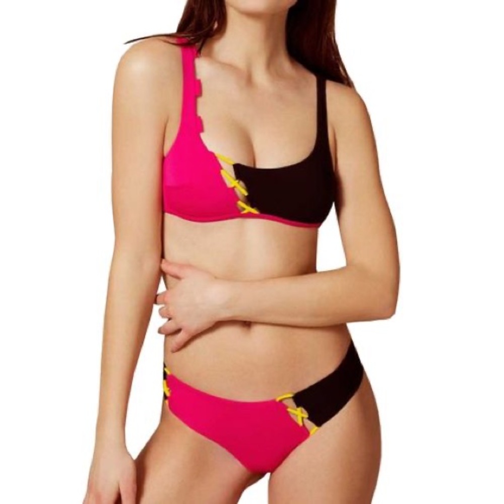 Agent Provocateur Pink and Black Bikini with Yellow Accents